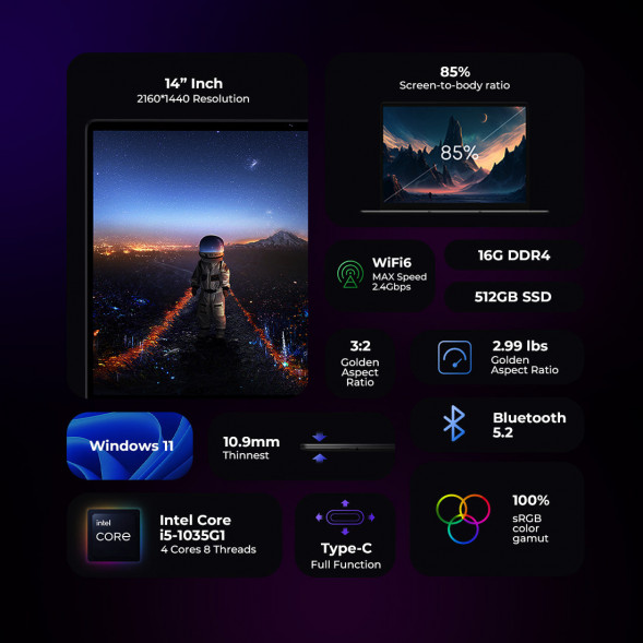 Chuwi CoreBook X I5-1035G1 14&amp;quot; 2160*1440 3:2 16Gb/512Gb