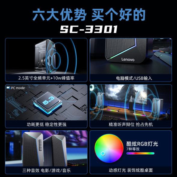 Lenovo Desktop Bluetooth Speaker SC3301 Dark Gray QXD1M75017