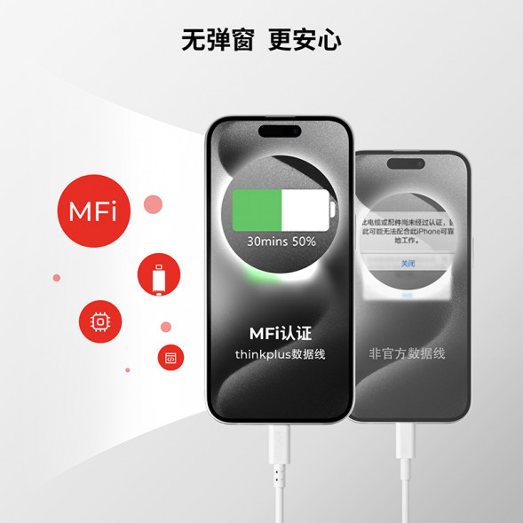 Lenovo Thinkplus USB-C to Lightning MFi certified Apple fast charging cable (1 meter) white QZ51Q22856