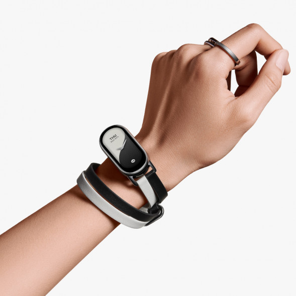 Xiaomi Mi Band 8 Fashion Wristband Black and White Genuine Leather Double Circle Wristband 47442