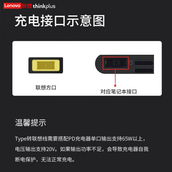 Lenovo Thinkplus 135W C port to square port power cord (black) 4X21H72532